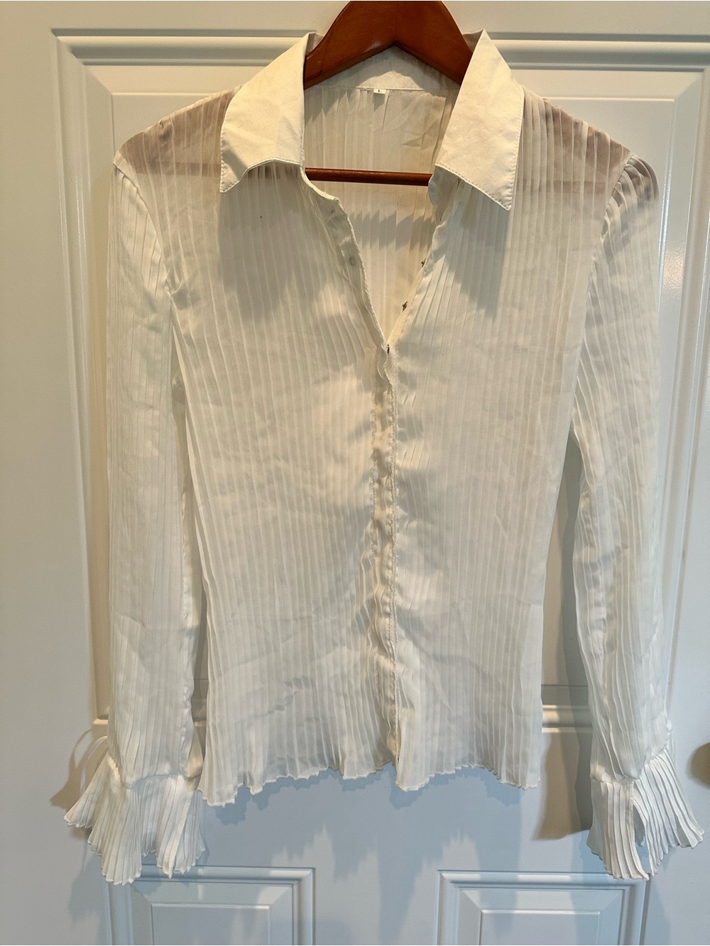 Classic White Pleated Button-Front Womens Shirt